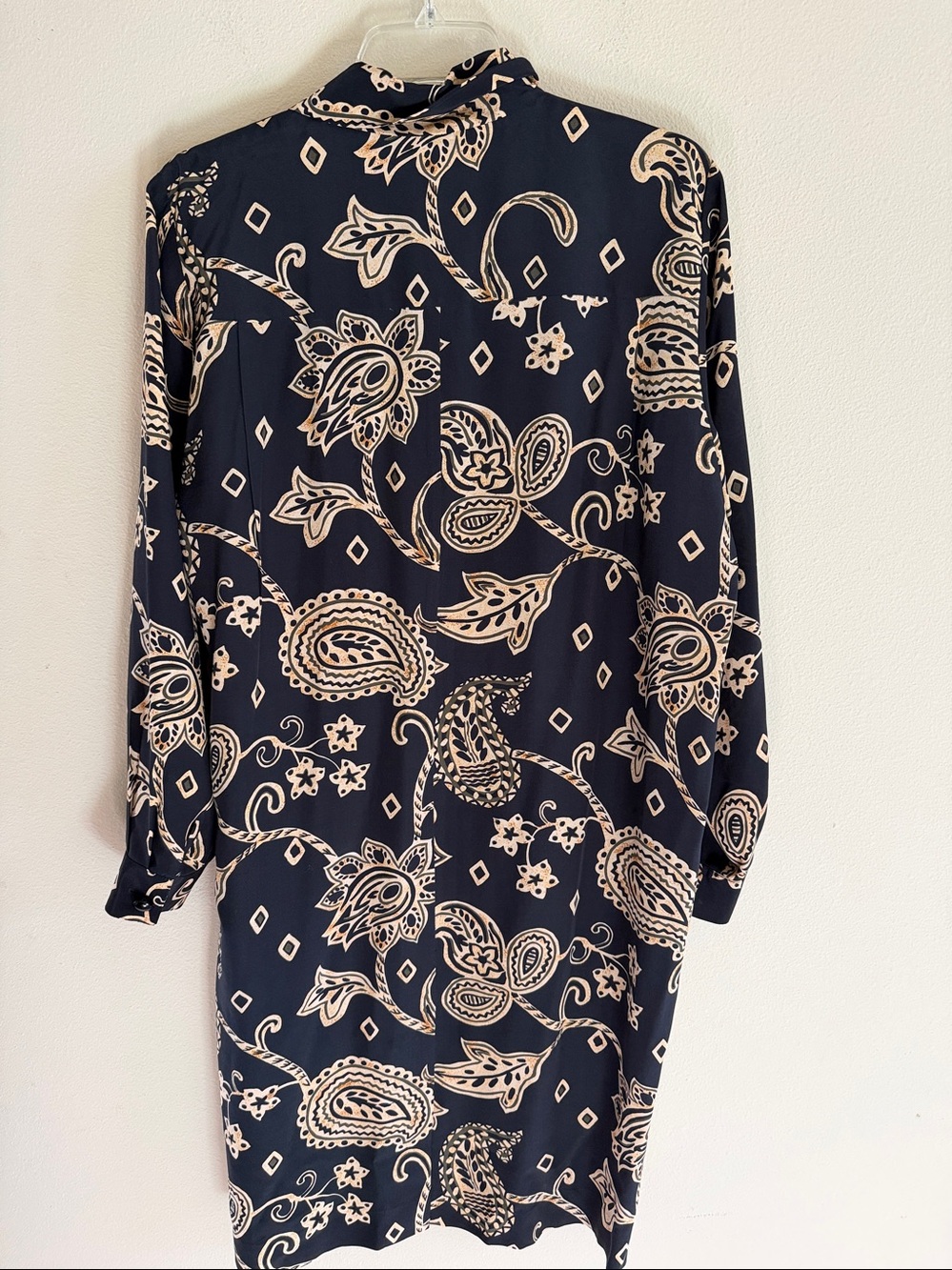 Vintage Liz Claiborne Silk Paisley Dress Black Ivory Belted Shirt Style Dress - Picture 5 of 10